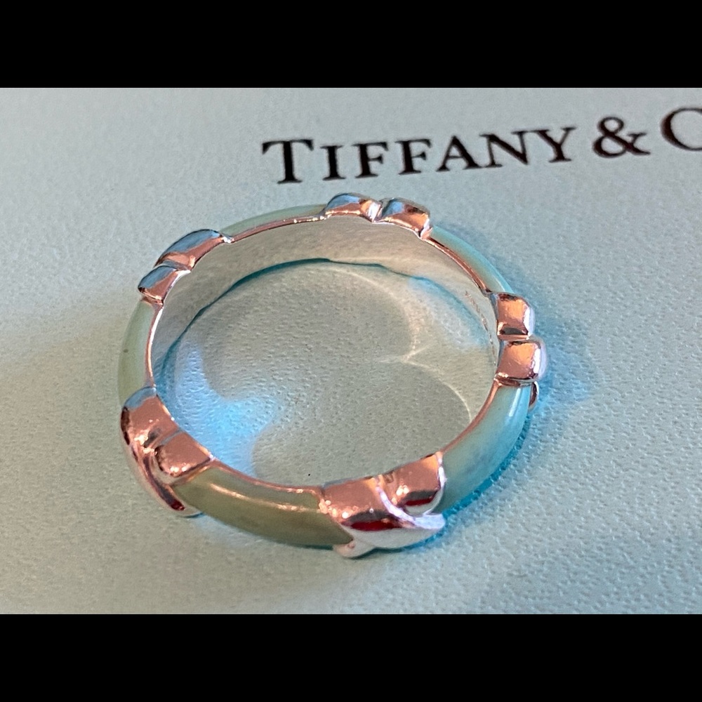 T & Co Signature X ring with blue enamel